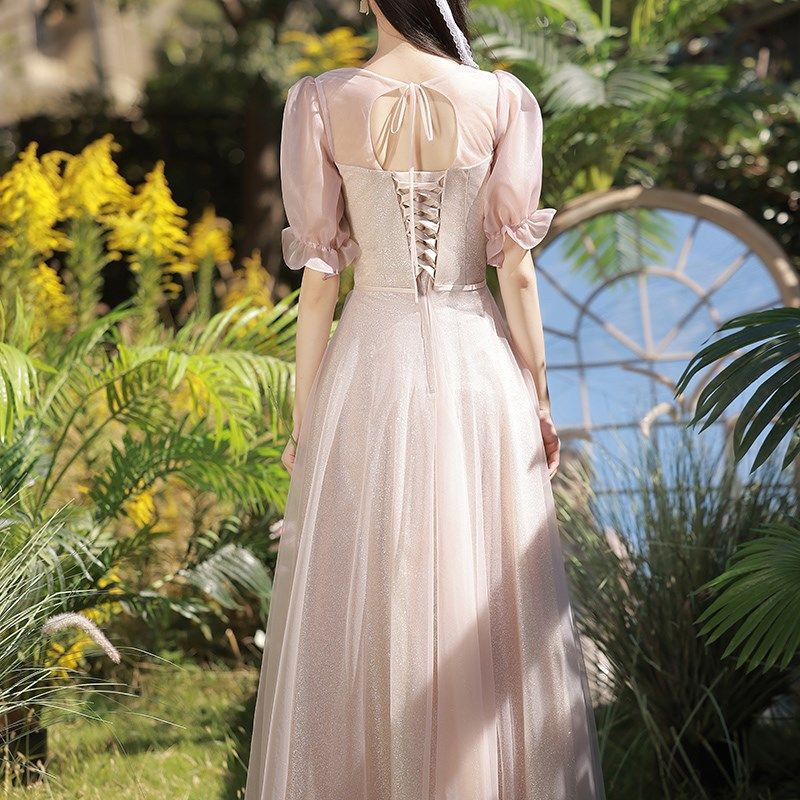 粉色伴娘服2024新款平时可穿高级感小众婚礼姐妹团晚礼服裙女显瘦