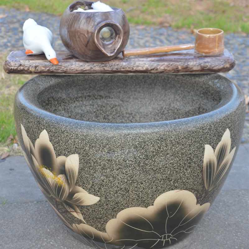 包邮创意陶罐流水器鱼缸循环过滤陶瓷流水摆件水缸石槽水景搭配造