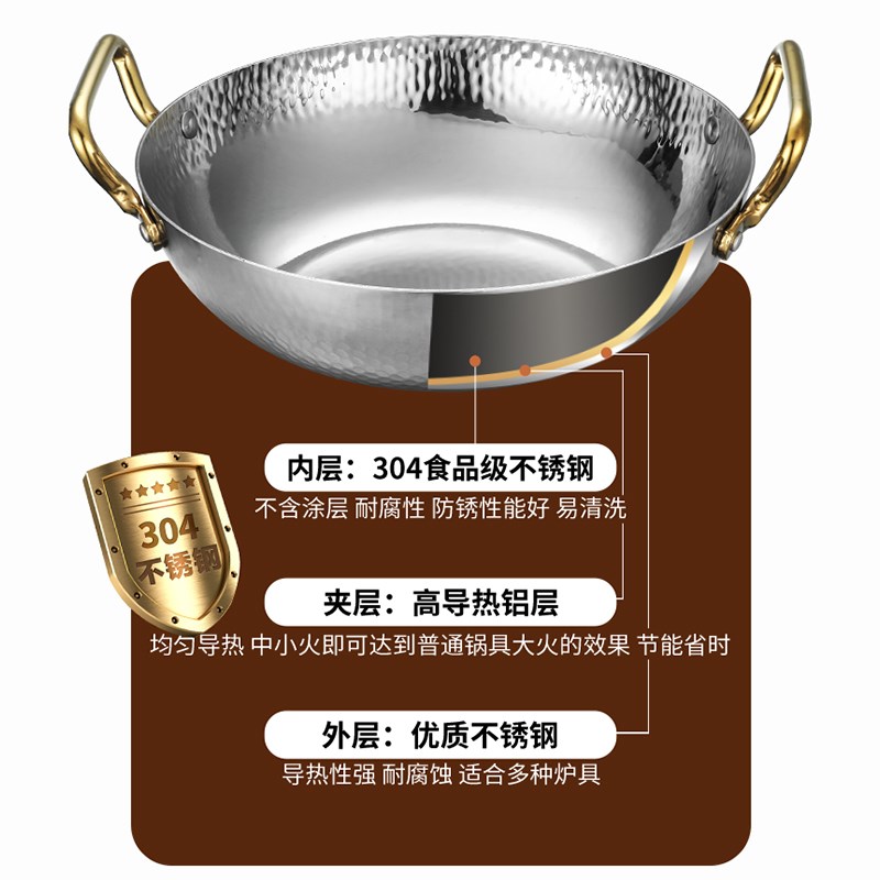 加厚304不锈钢锤纹酸菜鱼盆商用水煮鱼锅火锅电磁炉专用平底汤锅
