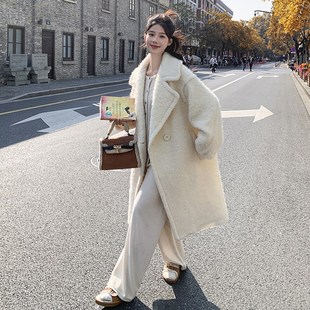 羊圈毛绒中长款白色环保皮草羊毛外套女羊羔毛呢大衣冬季新款加厚