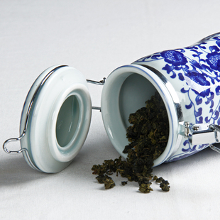 青花瓷茶叶罐陶瓷密封罐存储瓷罐花草茶罐药材密封罐醒茶缸半斤装