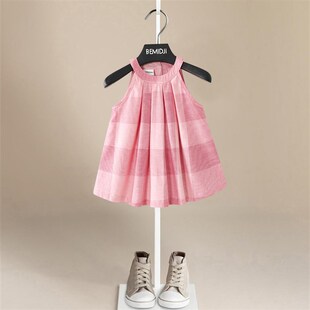 童装女童纯棉连衣裙夏装儿童粉色公主裙宝宝吊带裙可爱小女孩裙子