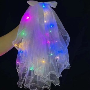 儿童带灯头纱蝴蝶结拍照女童公主女孩花童闪灯光钉珠发光网红头纱