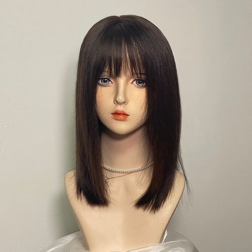 愈见如是40cm随意分缝手勾全真发锁骨发透气自然女士蕾丝假发套