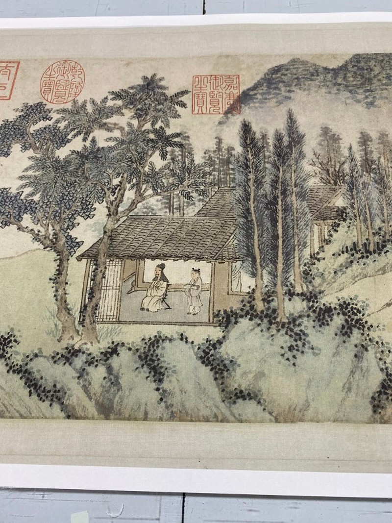 明 沈周 春行访友图卷 古代名家山水人物国画长卷高清绢布微喷画