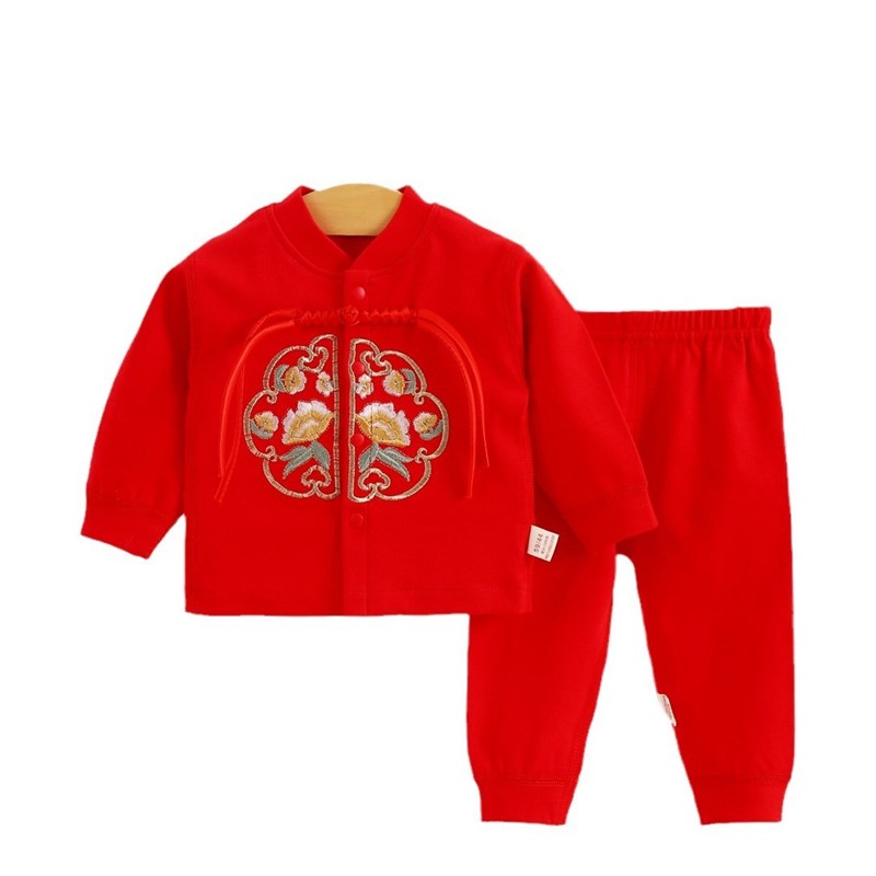 婴幼儿红色衣服套装满月宝宝周岁礼服59-100码百天宴喜庆婴儿服装