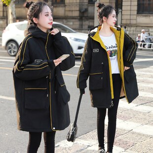 棉服女2024年新款冬季大码胖MM宽松显瘦加绒保暖中长款棉衣外套潮