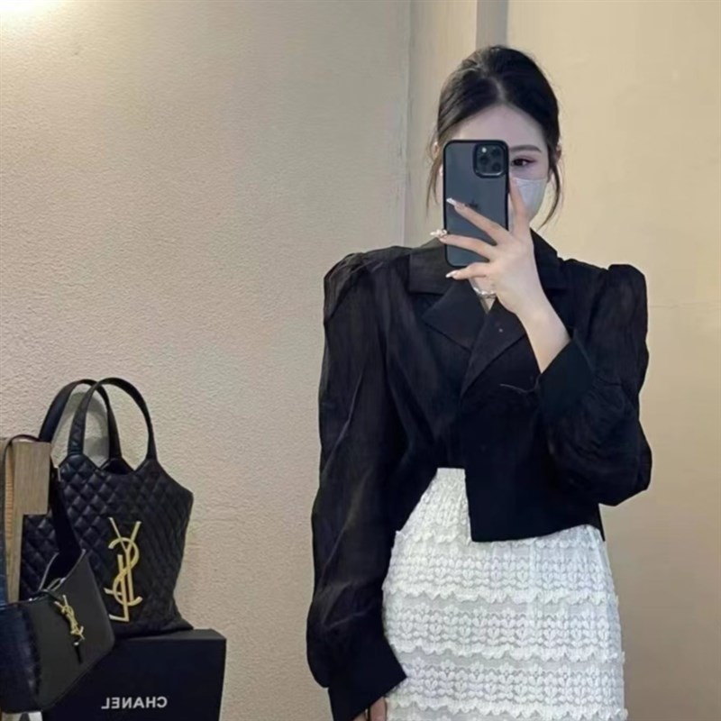 港味夏季新款西装领百搭高级感双排扣短款防晒衬衫显瘦气质上衣女