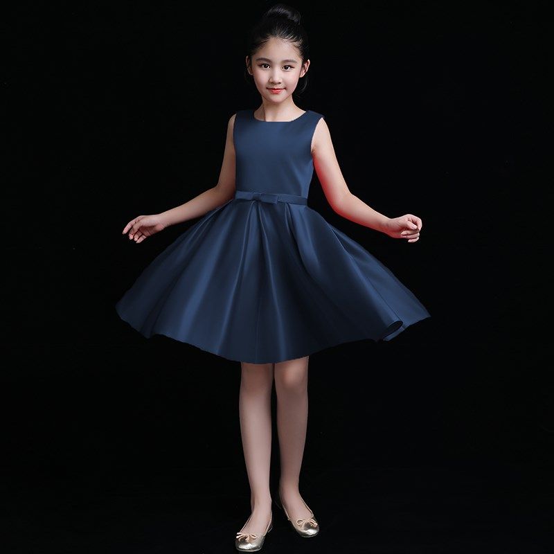 女童黑色钢琴礼服六一演出服公主走秀生日裙短款儿童合唱团表演服