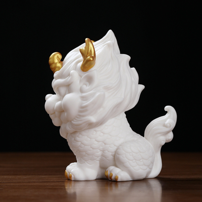 东方泥土可爱中国风陶瓷麒麟摆件客厅酒柜办公室桌面国潮家居装饰