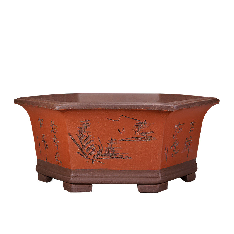 紫砂花盆特大六方盆景盆方盆大口径老庄花卉绿植陶瓷手工盆包邮