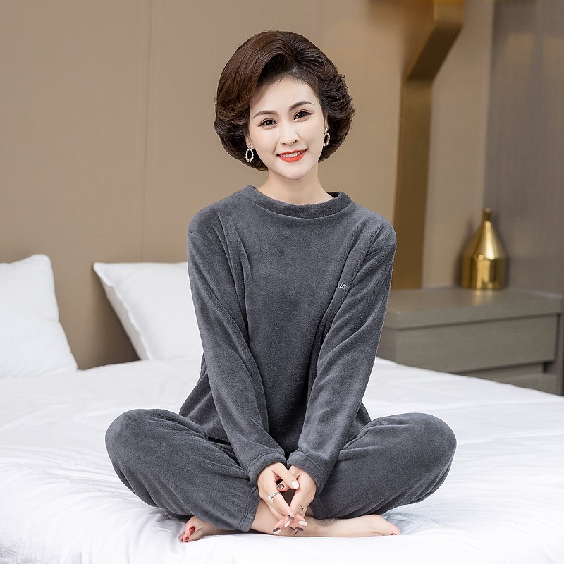 大码暖暖套装女中老年妈妈秋冬款珊瑚绒睡衣睡裤法兰绒加厚家居服