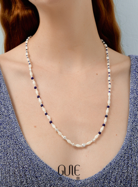 瑰意贝母青金石银珠长项链女S925银2025夏季新款轻奢小众串珠首饰