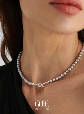 瑰意灰珍珠藤蔓OT扣项链新款女生小众设计高级感百搭气质锁骨链