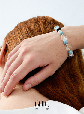 瑰意白水晶天河石茶晶银珠能量手串女情绪稳定小众设计感串珠手饰
