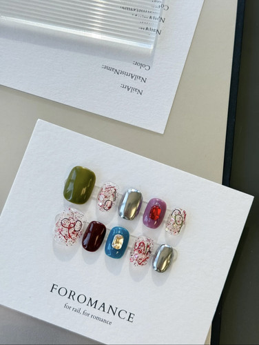 Foromance.【跳跳糖】中古糖果色 彩带元素 短甲 纯手工 穿戴甲