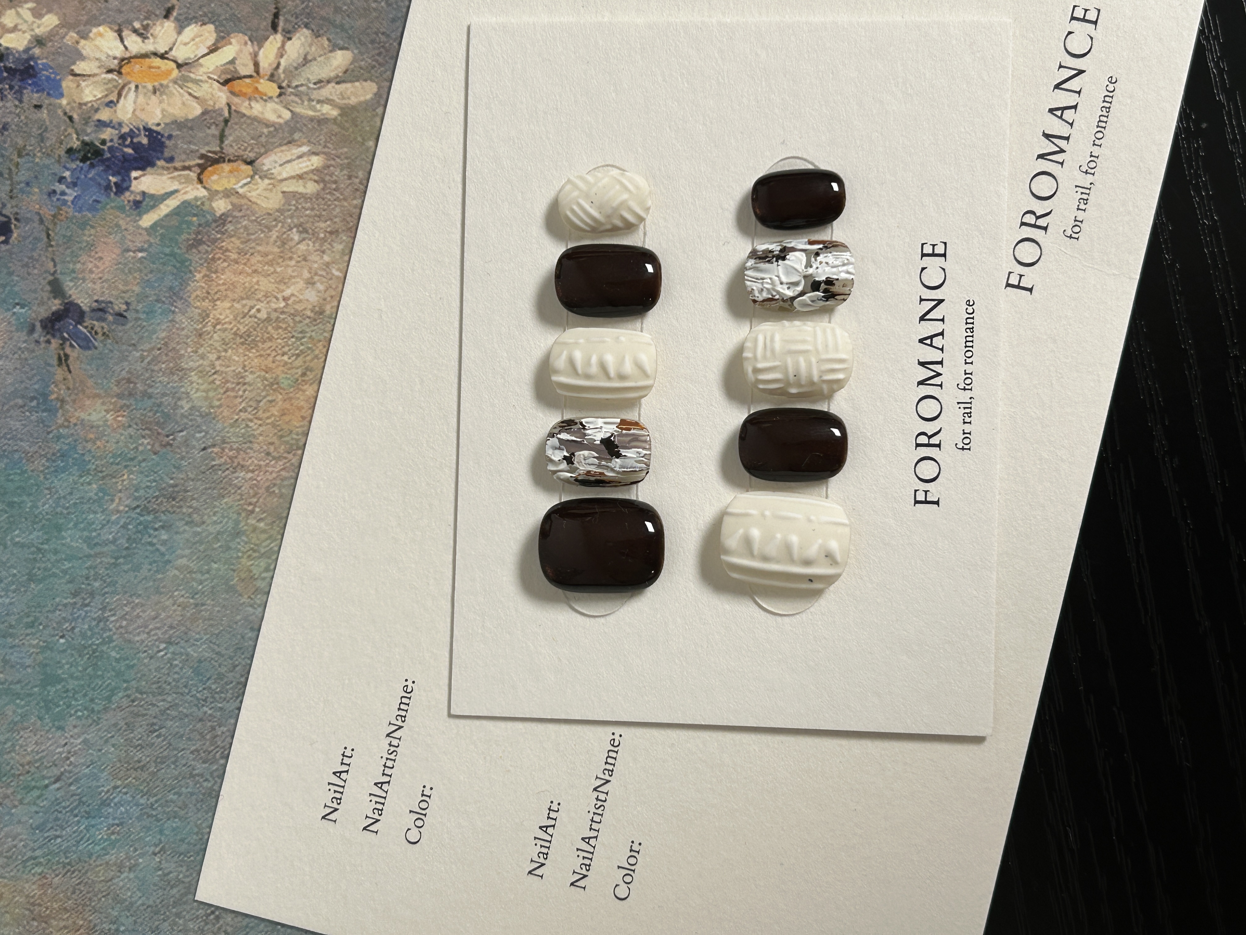 Foromance.【织理栗白】石膏肌理 深栗猫眼 短方圆手工穿戴甲