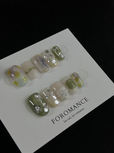 Foromance.【半夏】水彩手绘碎花元素+法式田园风 短椭圆 穿戴甲