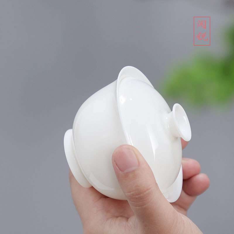 德化羊脂玉白瓷功夫二才盖碗岩茶泡茶碗敬茶碗单个茶碗茶道杯