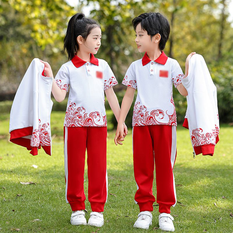 小学生校服春秋套装儿童运动会班服中国风幼儿园园服红色三件套