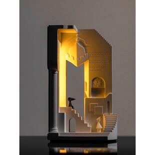 纪念碑谷水泥小夜灯建筑设计师感桌面装饰台灯摆件床头氛围︴