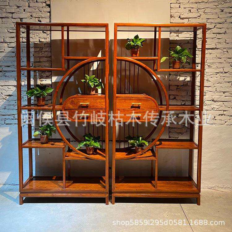 新中式巴花古夷苏木巴西花梨博古架置物架书架玄关架隔断架子屏风