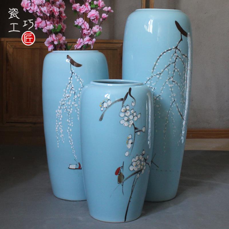 落地花瓶陶瓷大号瓷器瓷瓶创意现代中式客厅家居电视柜装饰品摆件