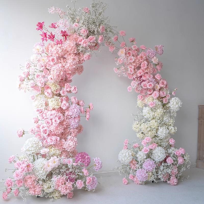 网红款粉色系牛角拱门花艺套装婚礼布置求婚仪式背景装饰仿真花