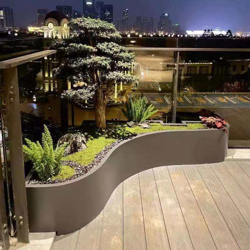 室内不锈钢花箱阳台转角造景弧形花盆售楼部室外花池异形种植花架