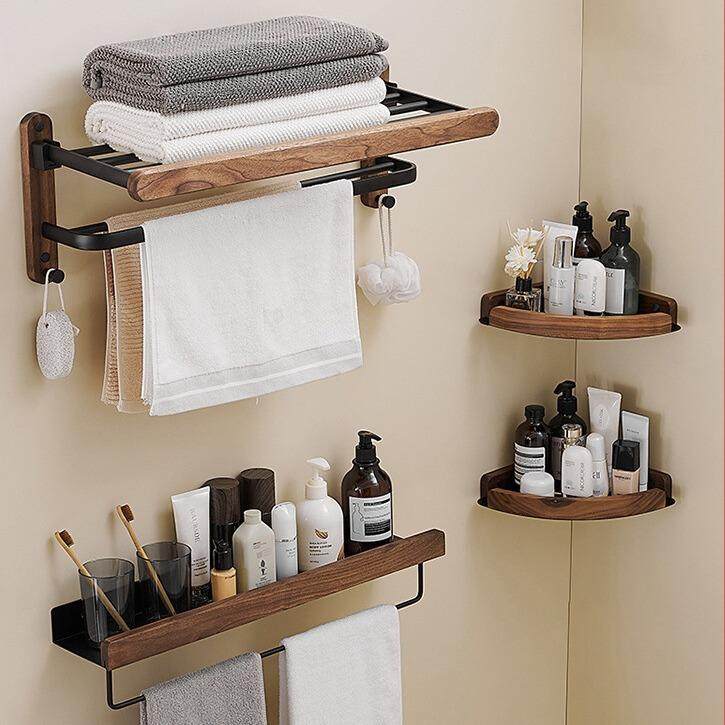 轻奢原木风实木挂件毛巾架浴巾架浴室卫生间洗漱台置物收纳套装
