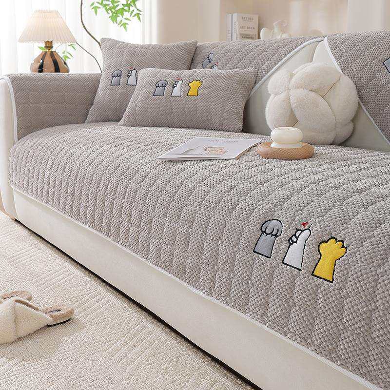 沙发垫四季通用沙发套罩防滑坐垫冬毛绒三座一贵妃直排靠背巾盖布