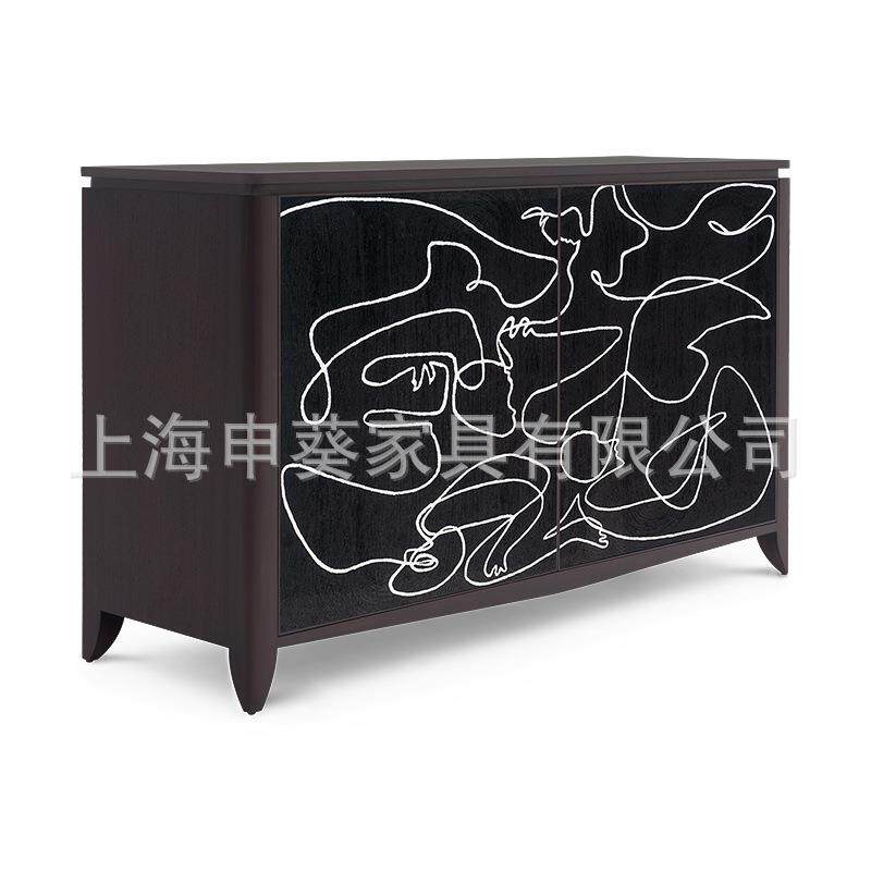 美式乡村实木复古轻奢收纳餐边柜创意设计手绘家用储物别墅样板房