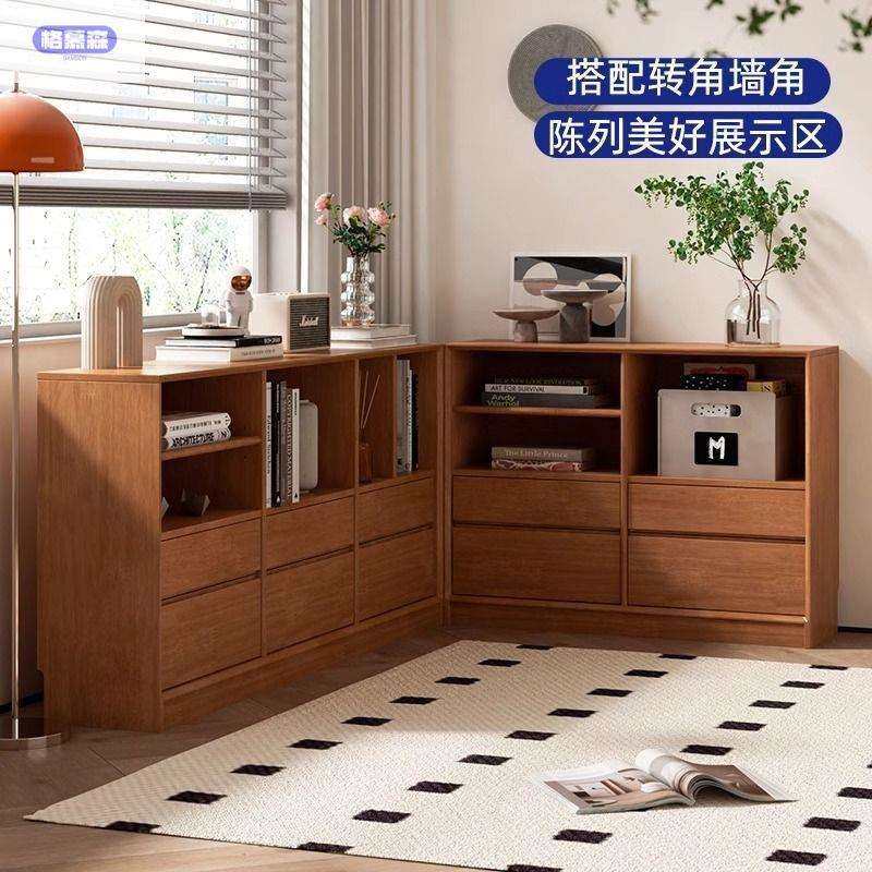 日式矮书柜实木书架矮柜落地储物柜餐边柜斗柜置物地柜客厅电视柜