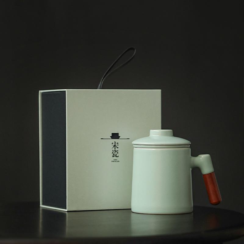 汝窑泡茶杯茶水分离男士办公室茶道陶瓷喝茶杯子个人专用女高档