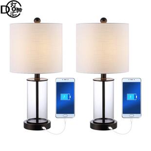 新款工业风玻璃台灯床头卧室客厅充电台灯触摸开关出口灯具