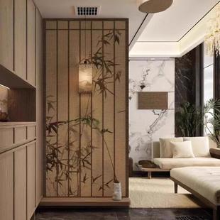 格栅隔断宋代美学客厅进门遮挡屏风入户正对门中式实木推拉式玄关