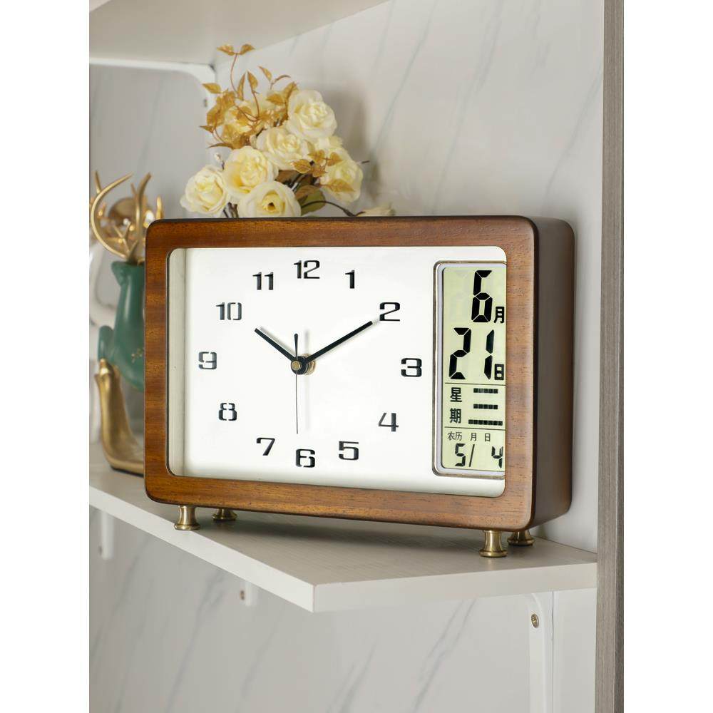 客厅座钟创意复古台式电子时钟坐钟实木家用简约带万年历方形台钟,畜牧/养殖物资,畜牧/养殖器械,淘宝优惠券,粉丝福利购,淘宝优惠卷