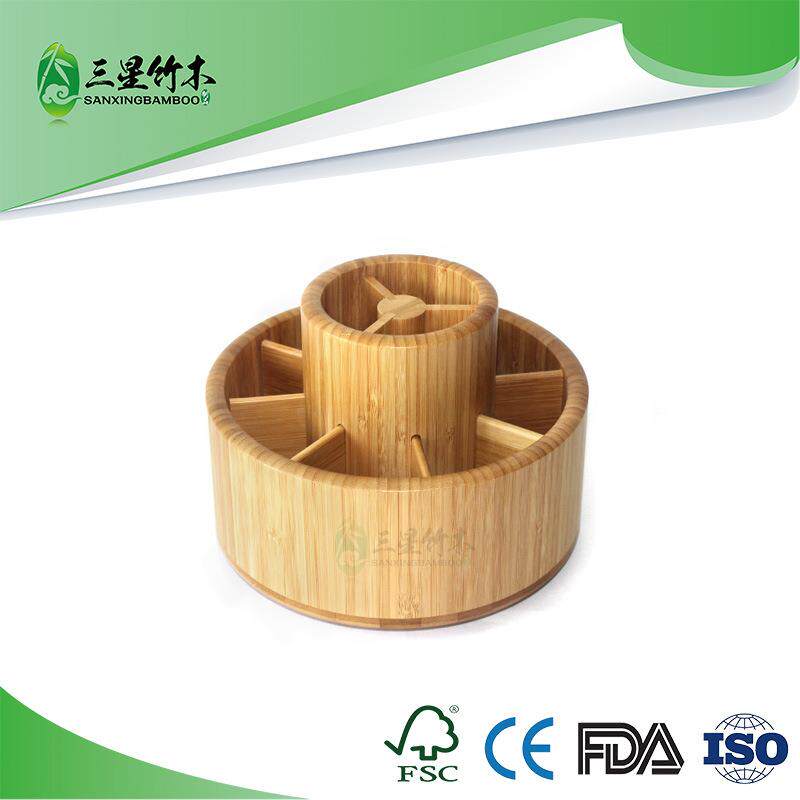 竹制旋转笔筒圆形多功能收纳筒楠竹化妆刷收纳筒桌面收纳盒