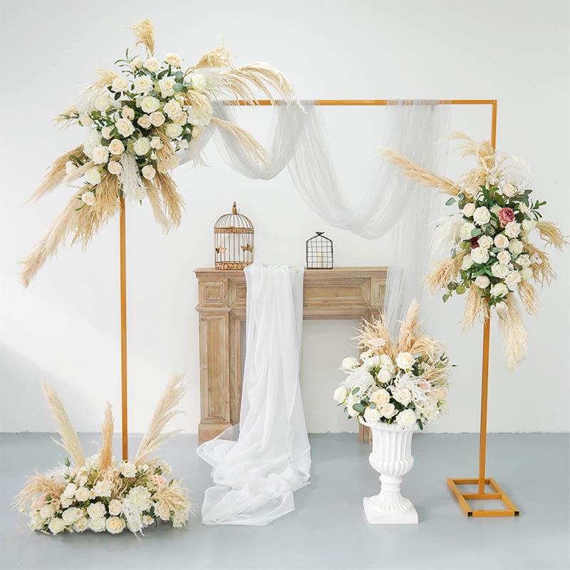 铁艺拱门芦苇花艺套装商业美陈橱窗婚礼直播墙面背景装饰花艺