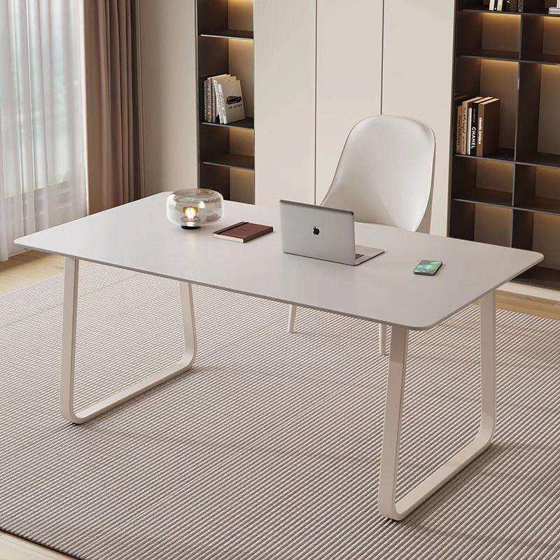 奶油风书桌学生家用小型纯白岩板台式电脑桌办公桌现代简约长方形