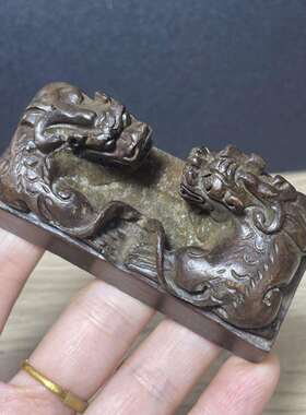 复古瑞兽印章雕刻印旧货双貔貅印章铜合金古玩收藏仿古老物件摆件