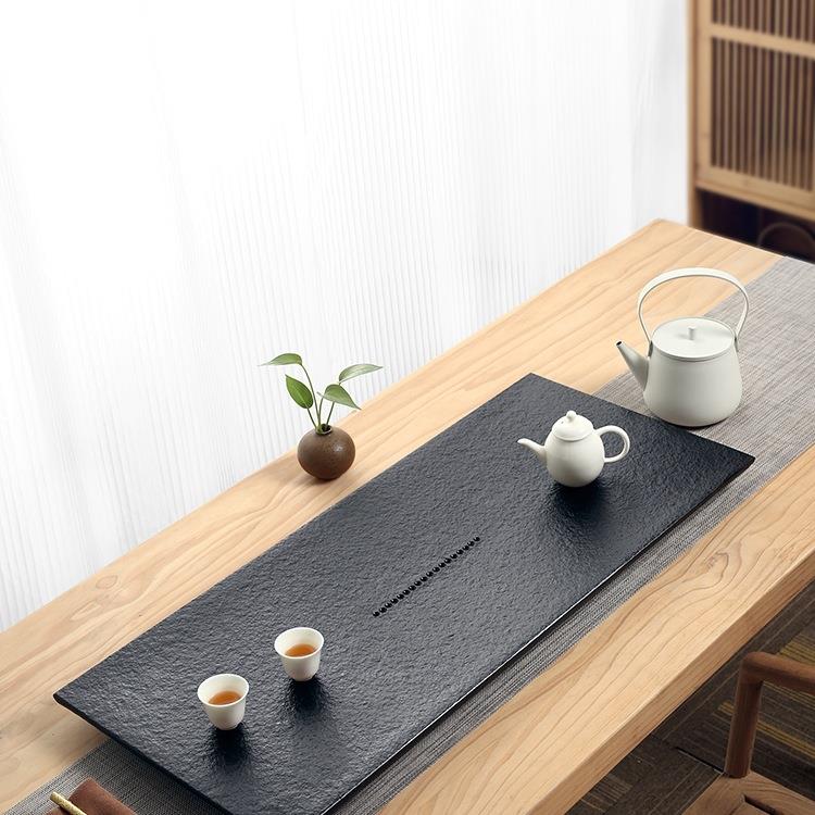 天然乌金石茶盘整块家用办公火烧石材托盘2025新款茶海带排水茶台