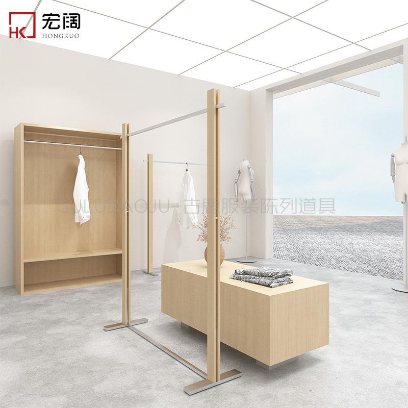 服装店展示架落地式陈列架不锈钢桦木海洋板中岛架童装店挂衣架子