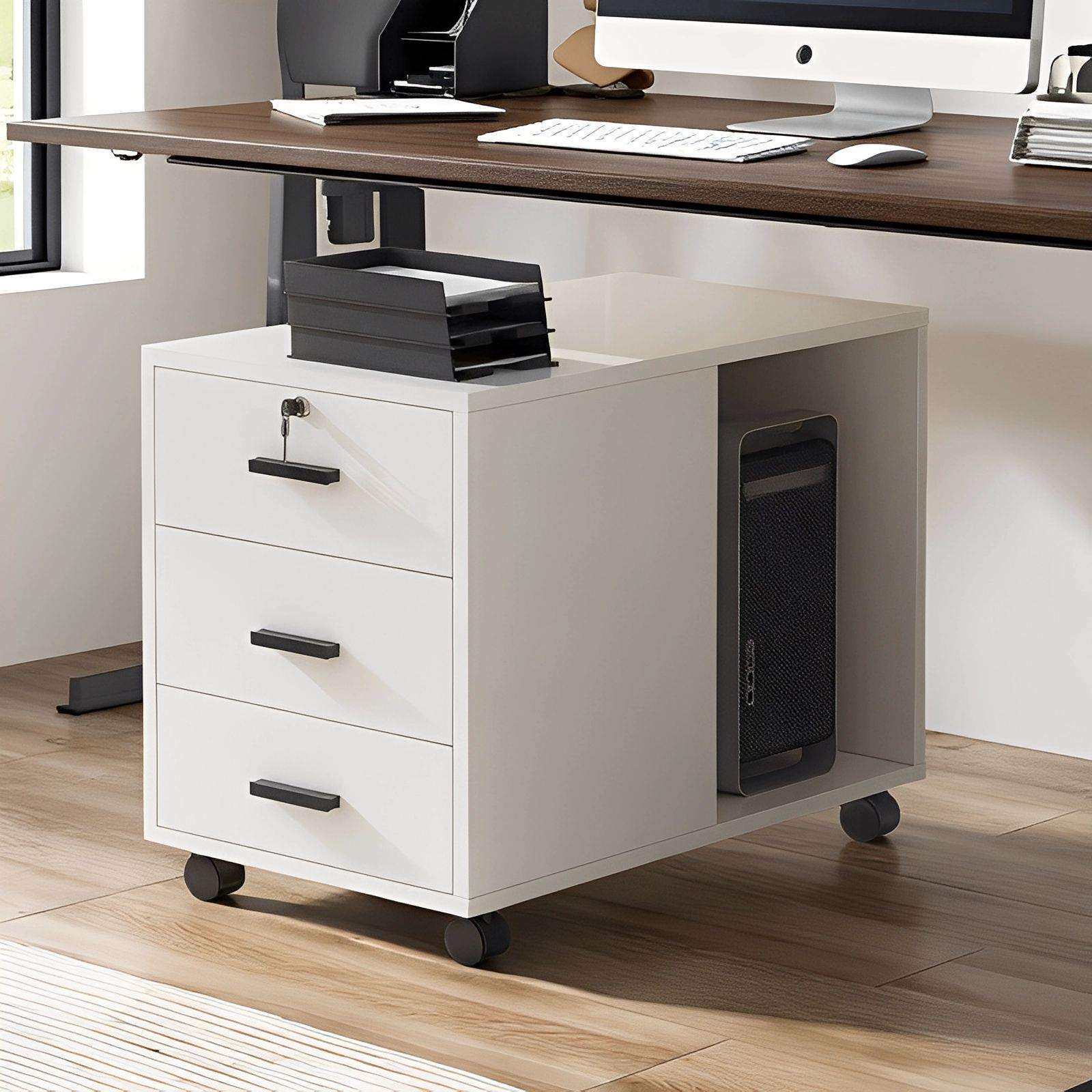 文件柜主机柜办公室带锁抽屉柜移动带轮收纳柜桌下储物柜木质矮柜