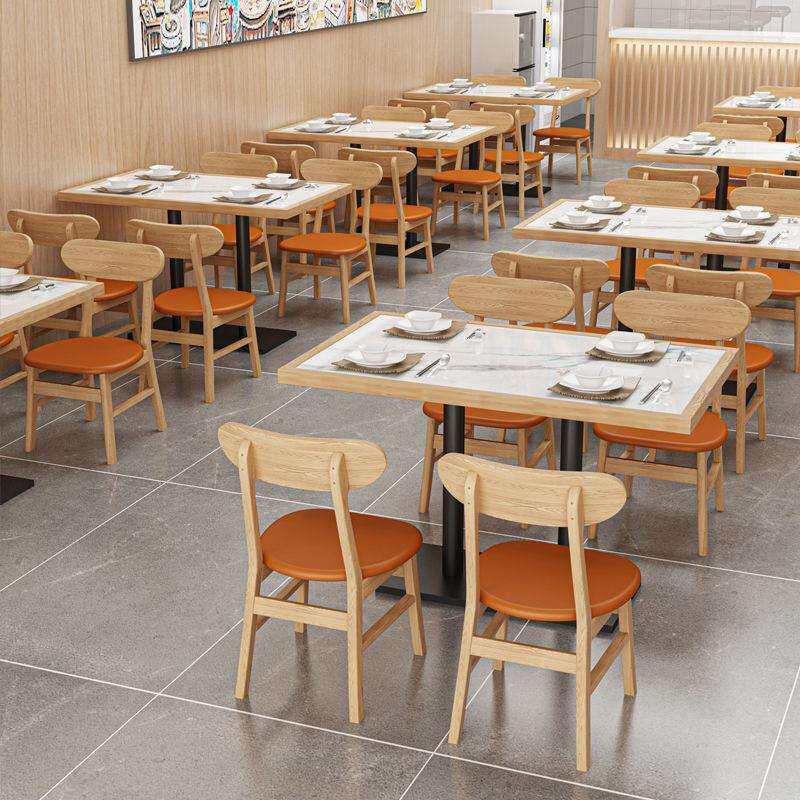商用实木岩板快餐桌小吃店面馆烧烤店奶茶早点餐饮饭店餐桌椅组合