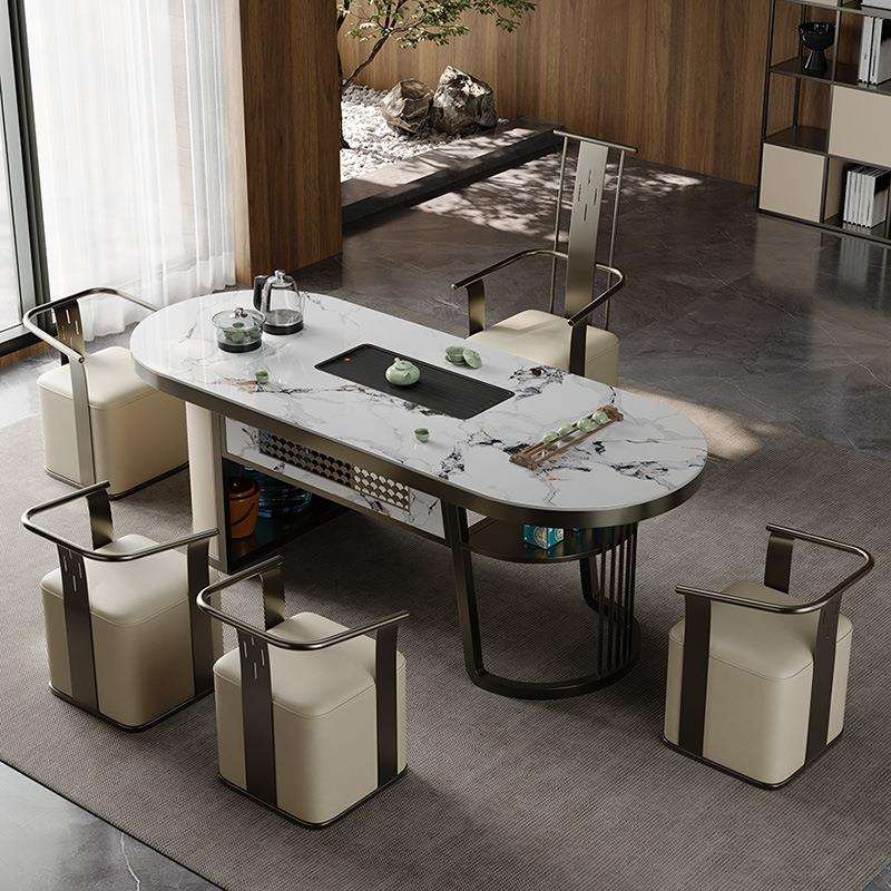 岩板茶桌高端办公室茶台轻奢极简功夫泡茶桌新中式阳台茶桌椅组合