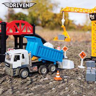 Driven起重机施工套装儿童模型玩具工程车场景吊车建造桥梁