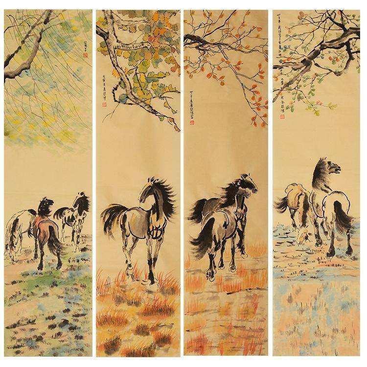 徐悲鸿马纯手绘装饰画国画水墨画房间画客厅画办公室画条屏动物画