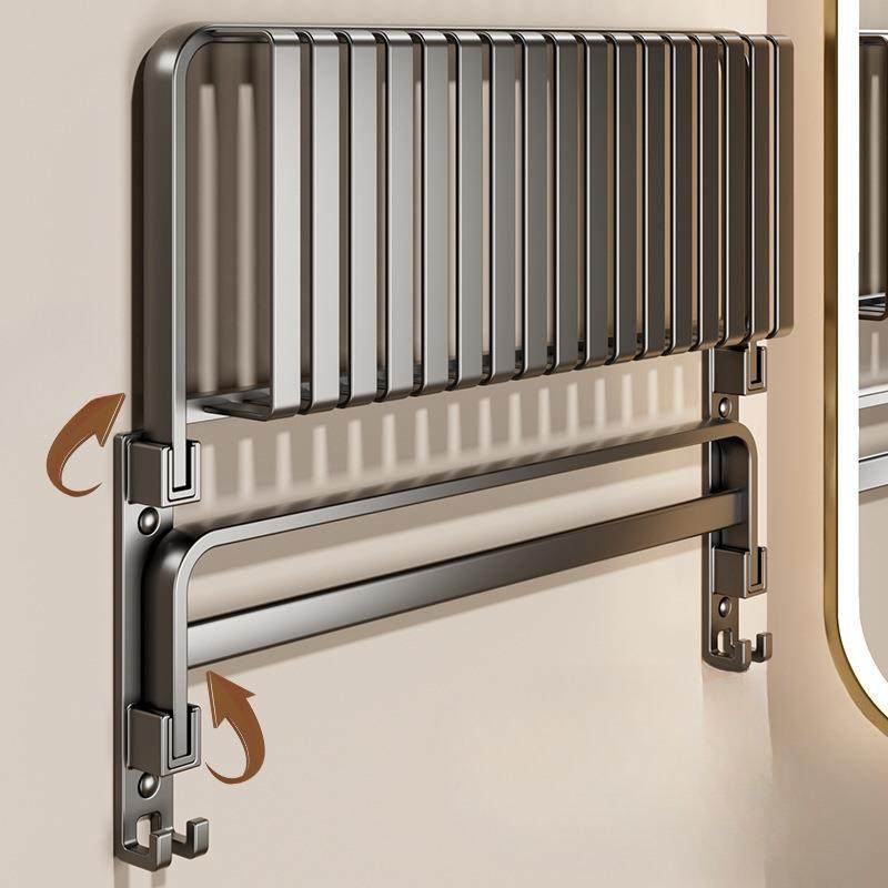 枪灰毛巾架卫生间置物架免打孔太空铝浴巾架一体挂件厕所浴室架子