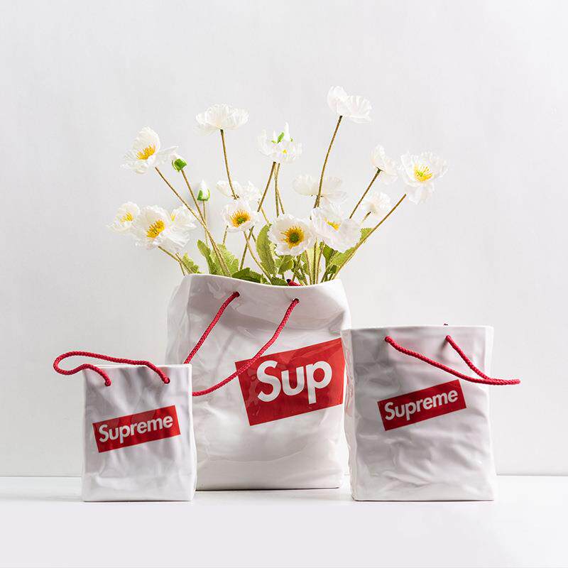 SUP纸袋花器简约现代摆件客厅桌面书房样板房创意家居软装釉面